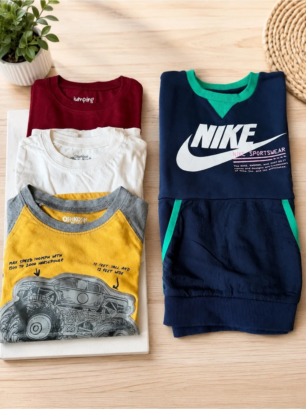 Nike Navy & Green Sweatshirt w/three monster truck T-shirt bundle Size 6
